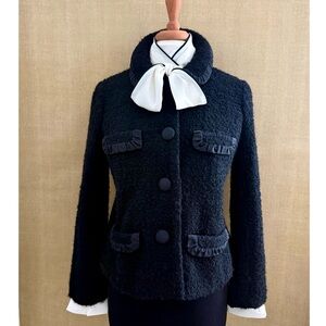 Vintage J Crew Blazer Wool Boucle Tweed Preppy Jacket Career Black Satin Coat 8